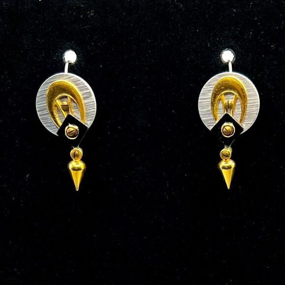*3/$20* Multi tone metal modernist geometric earrings silver gold bronze - Picture 1 of 4